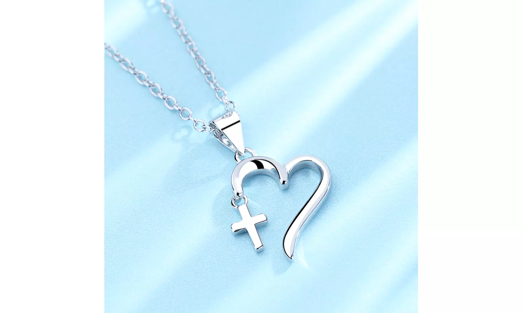 18K White Gold Cross and Heart Pendant Necklace