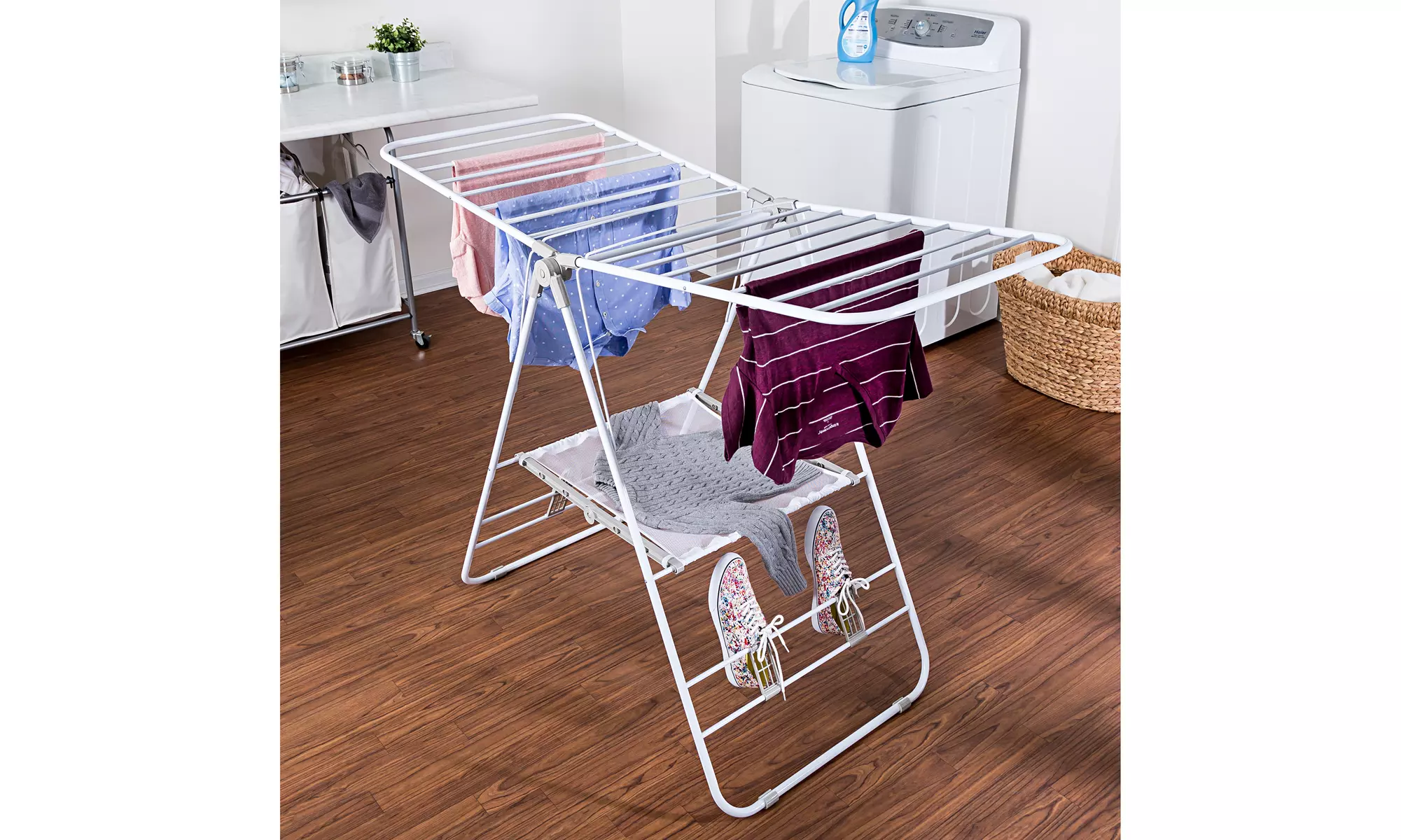 White Steel Heavy-Duty Collapsible Clothes Drying Rack - Primary Image