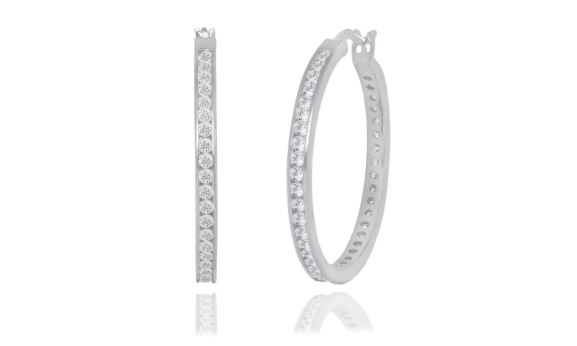 Cubic Zirconia Channel Set Hoop Earrings in Sterling Silver 