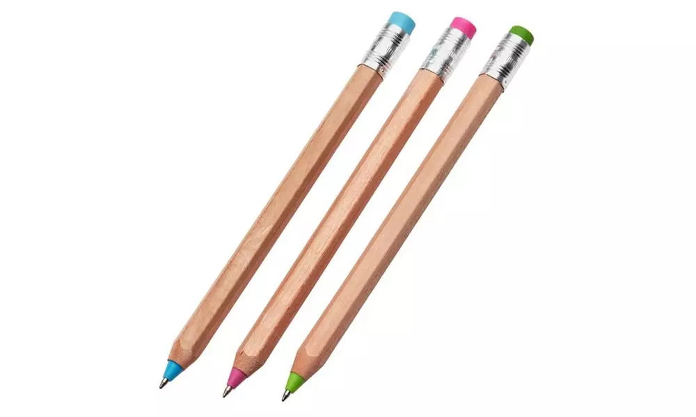 Kikkerland Wood Ballpoint Retractable Pencil Style Pens, Set of 3 - Primary Image
