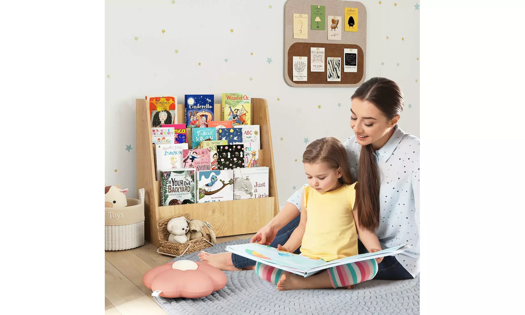 Costway 4-tier Kids Wooden Bookshelf Toddlers Book Rack with Deep Shelves