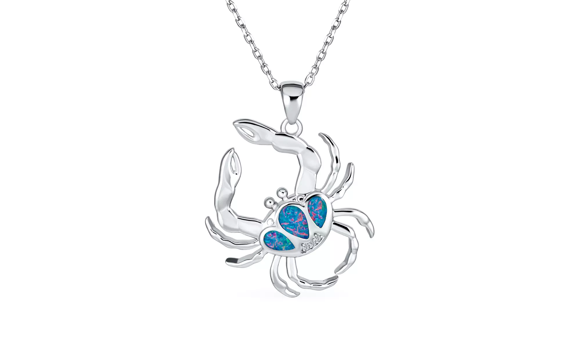 Large Nautical Blue Opal Beach Crab Pendant Necklace Silver - Primary Image