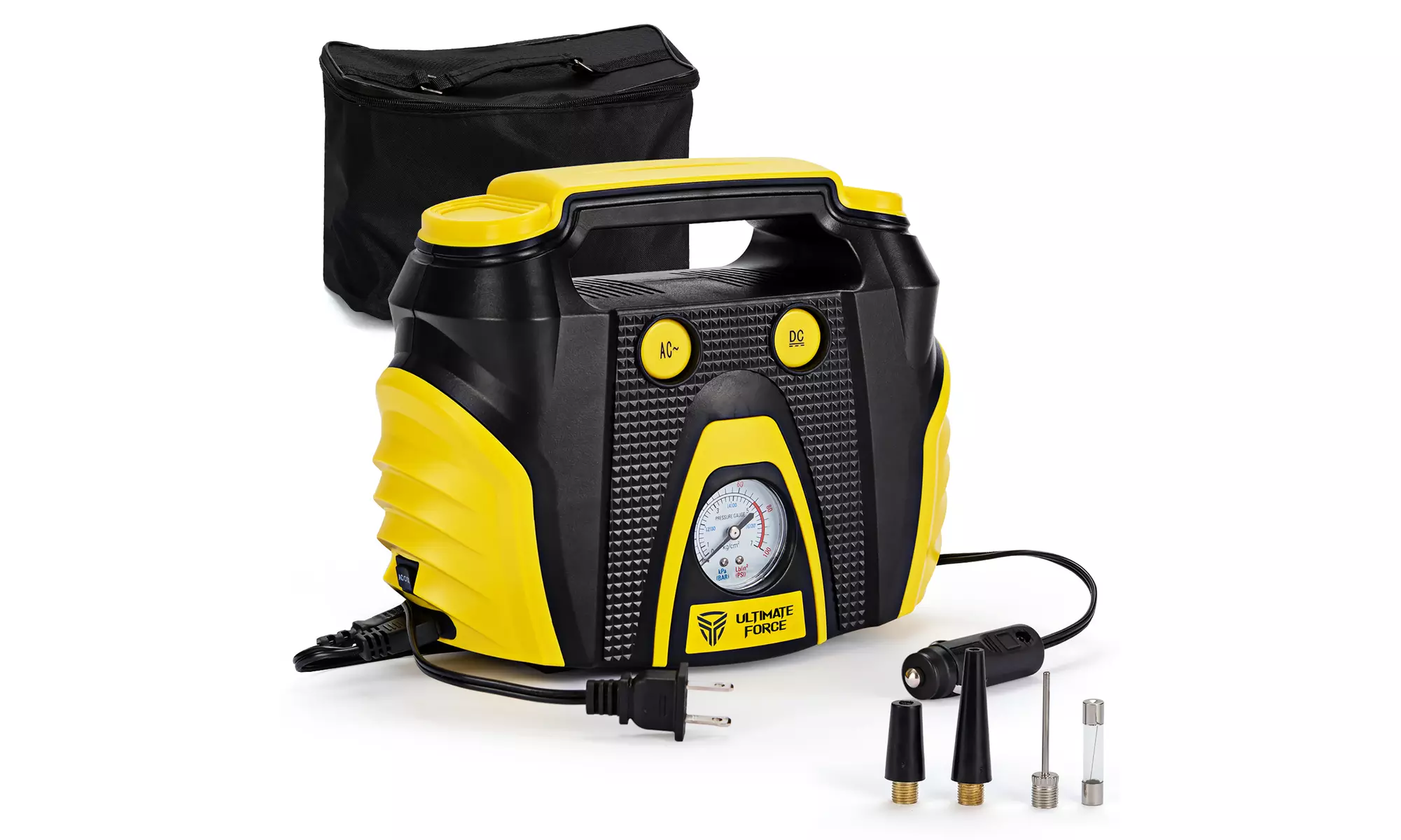 Portable Air Compressor Tire Inflator AC/DC Electric Pump w/ 3 Nozzle Adaptors - Primary Image