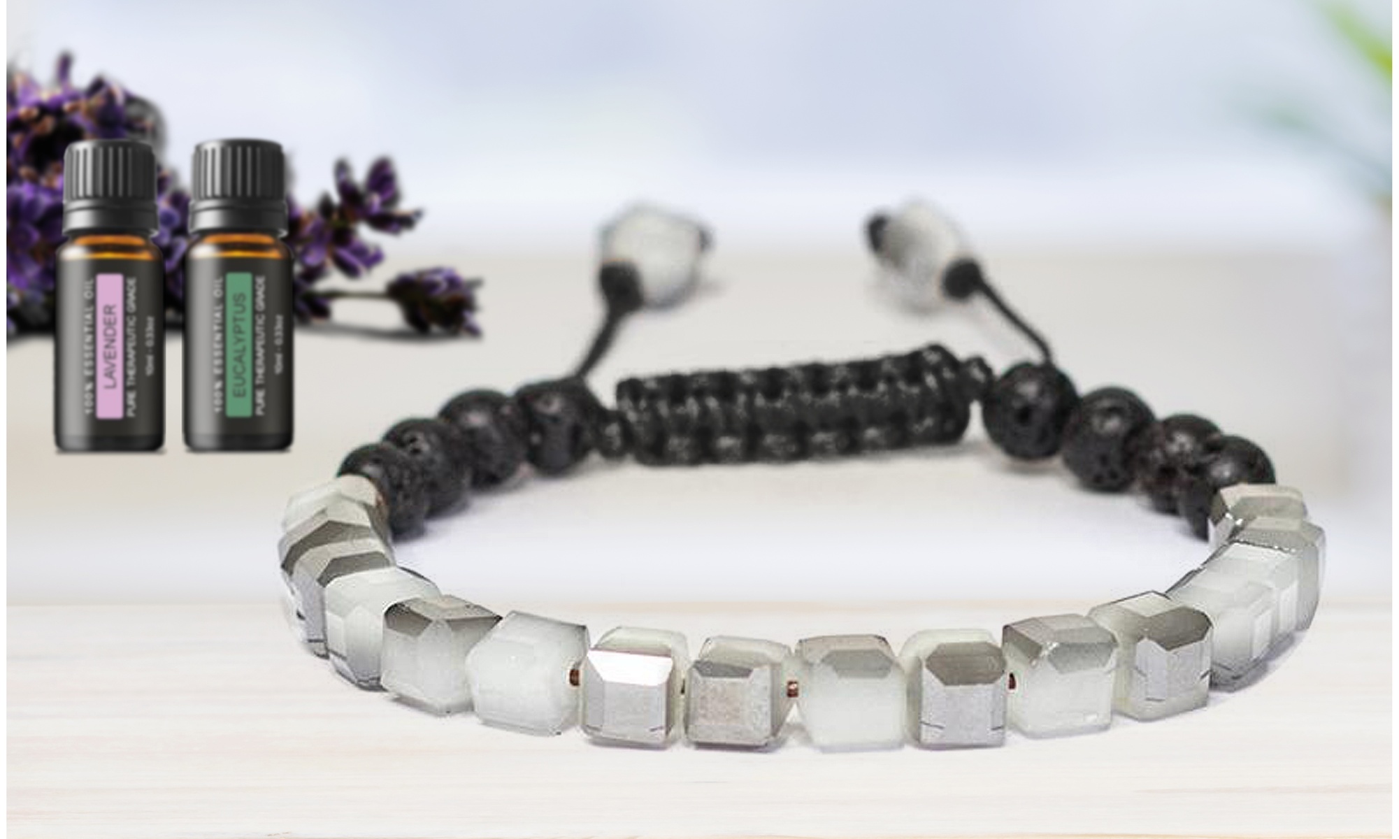 Lava Stone Glass Diffuser Bracelet with Optional Essential Oils