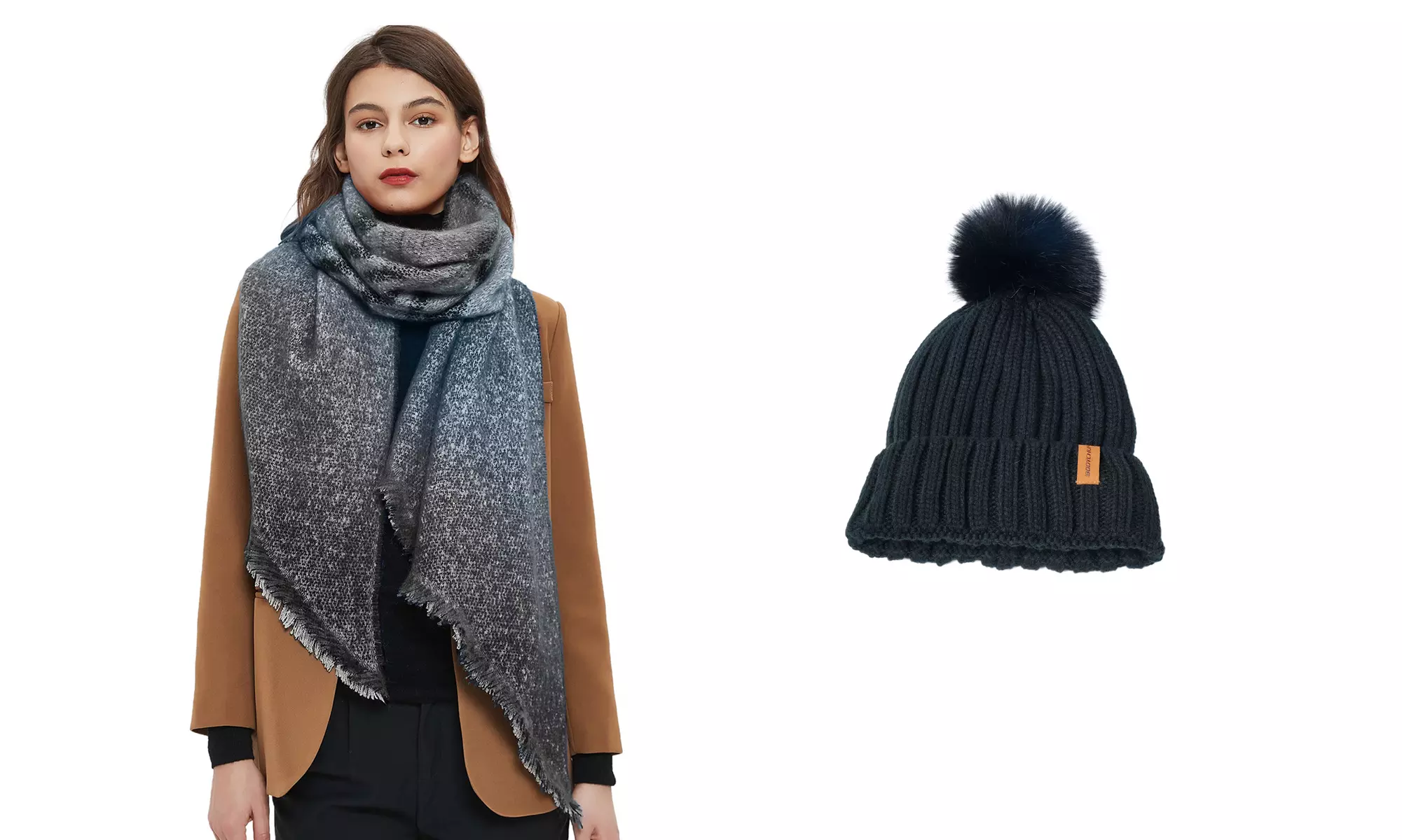 Women Fashion Winter Warm Knitted Hat Beanie Hat Scarf Set