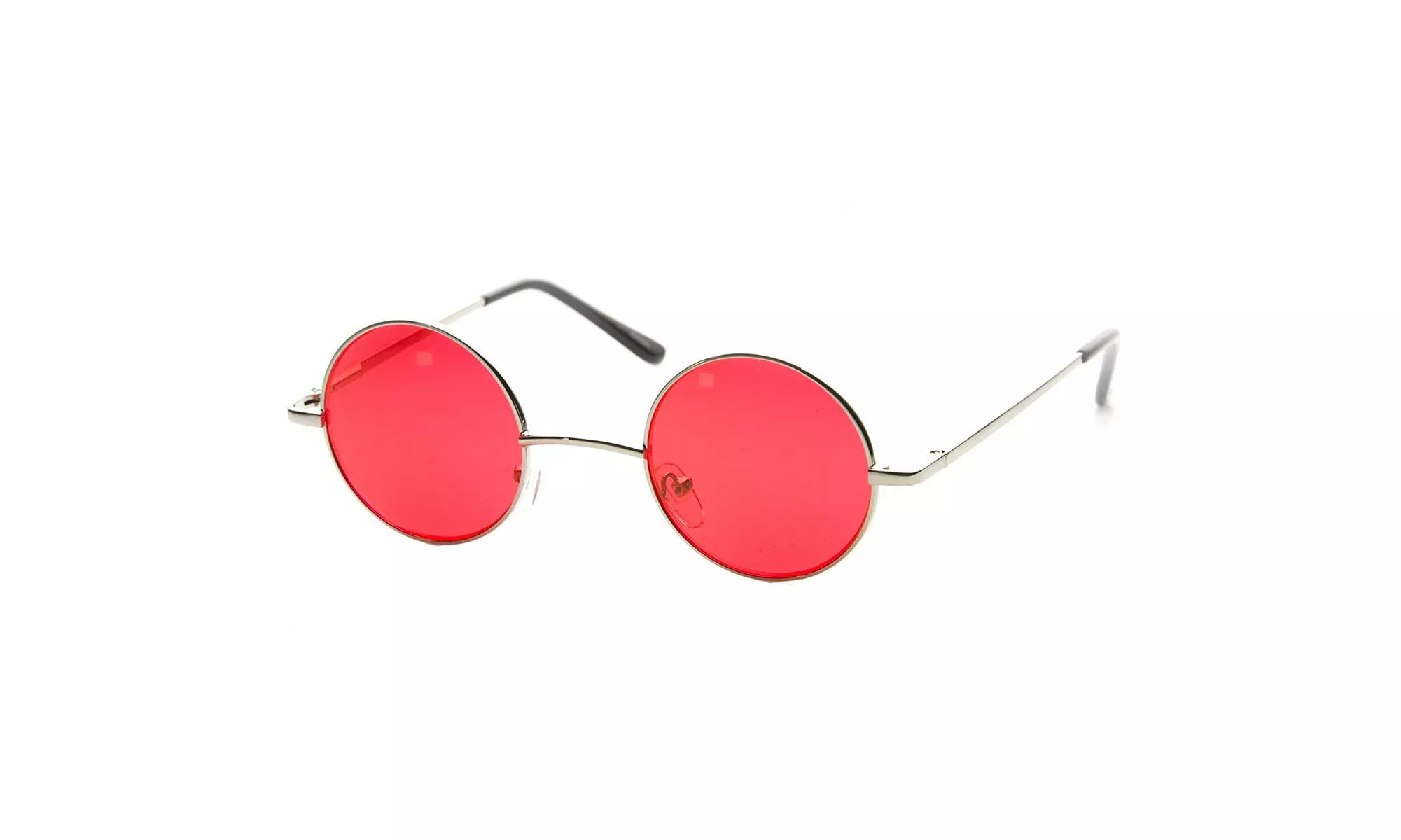 Red Round Sun Glasses Silver Frame Trigun Vampire Cosplay Steam Punk Hippie - Primary Image