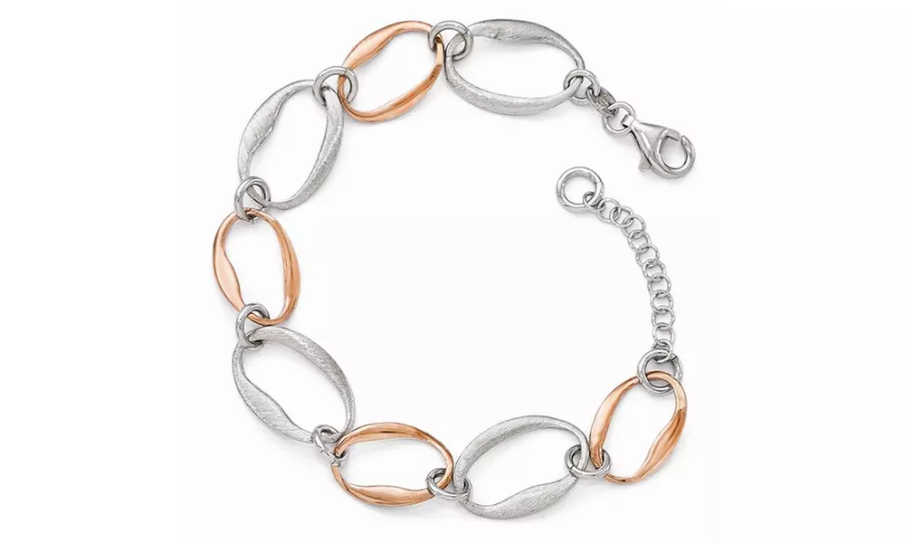 Italian Sterling Silver Rose-plated with 1in ext. Link Bracelet - 7 in - Second Medium