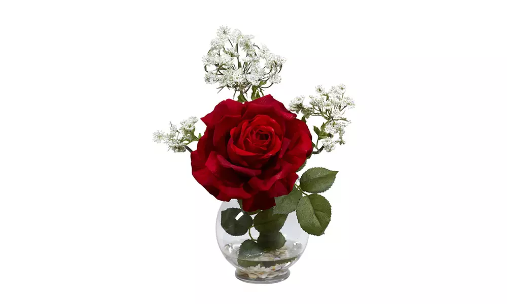 Rose & Gypso w/Fluted Vase Silk Flower Arrangement Red - Primary Image