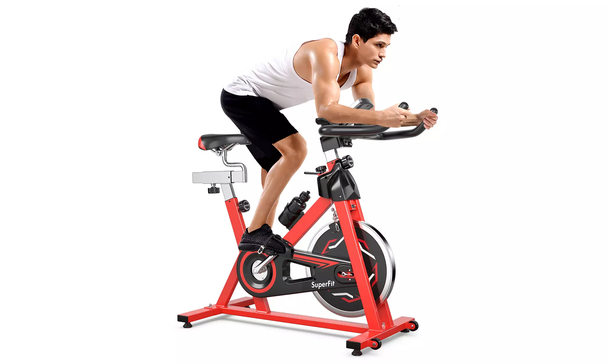 Goplus Stationary Indoor Fitness Cycling Bik w/ LCD Monitor Red - Primary Image
