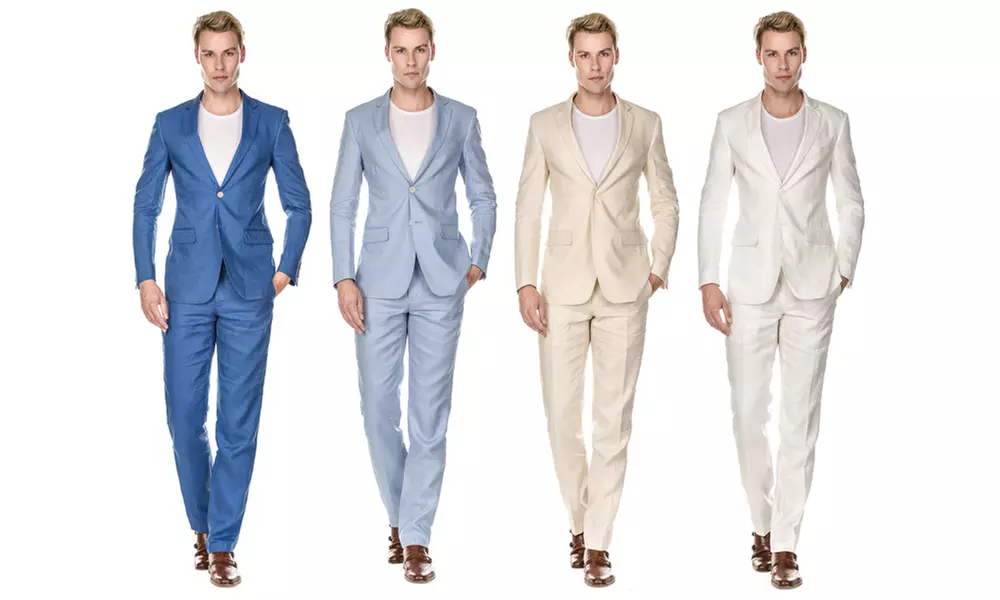GV Men's Slim Fit Pure Linen 2pc Suits - Primary Image