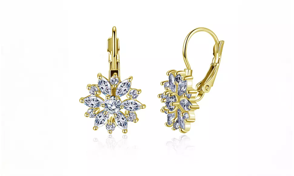 Marquise Cut Crystal Flower Leverback Earrings (Multiple Platings)