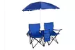 Portable outdoor two-seater folding chair with removable umbrella blue - Second Medium