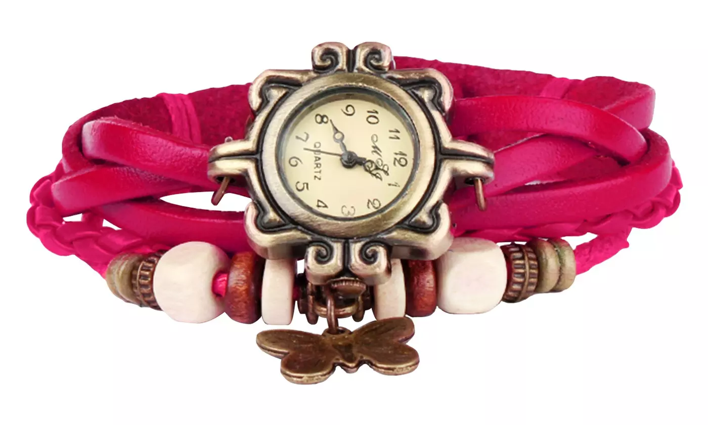 Women's Vintage Bohemian Vegan Leather Watch  (Charm And Color Choices)