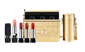 Dior Minaudière Set: Gold Clutch with 4 Rouge Dior Lipsticks