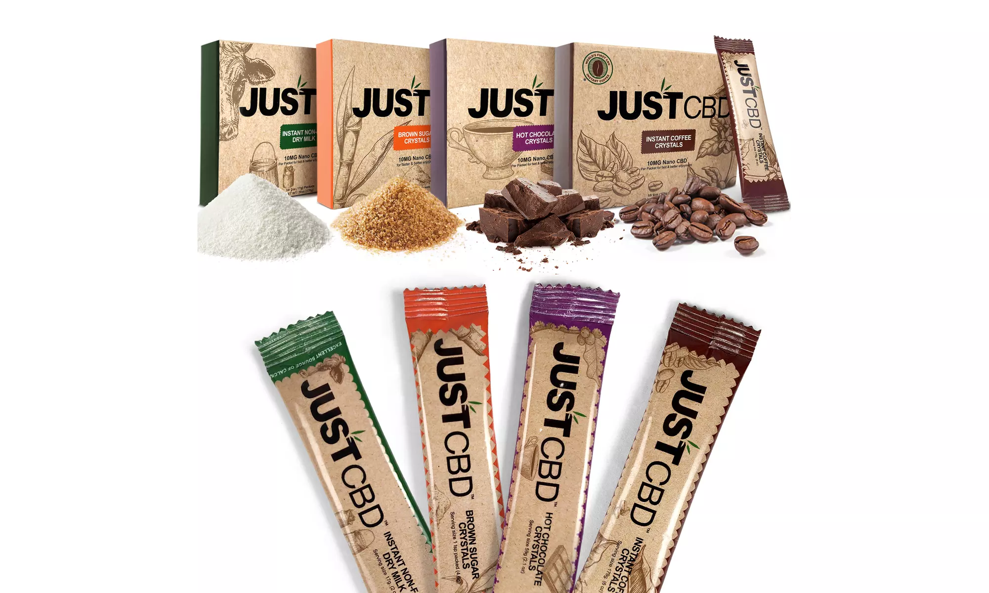 JustCBD Nano CBD Crystals - Instant Coffee, Sugar, Creamer and Hot Chocolate - Primary Image