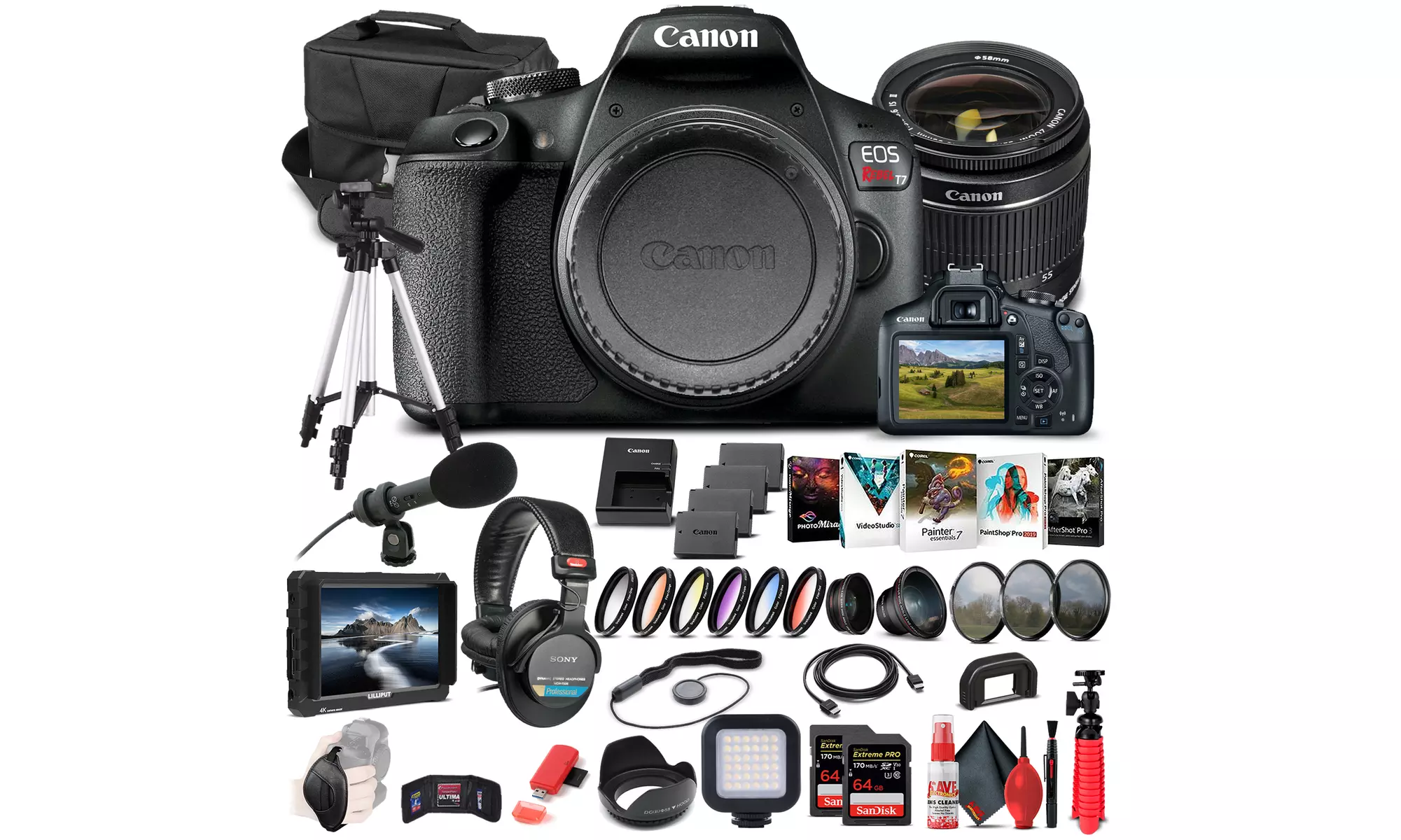 Canon EOS Rebel T7 DSLR Camera with 18-55mm Lens 2727C002  - Pro Bundle - Primary Image