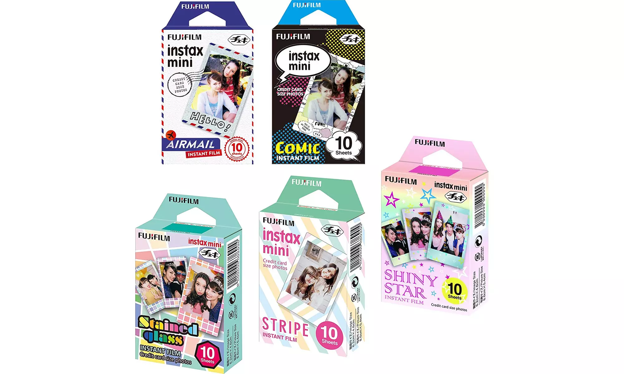 Fujifilm Instax Mini 5 Pack. 10 Sheets of each design. 50 Sheets - Primary Image
