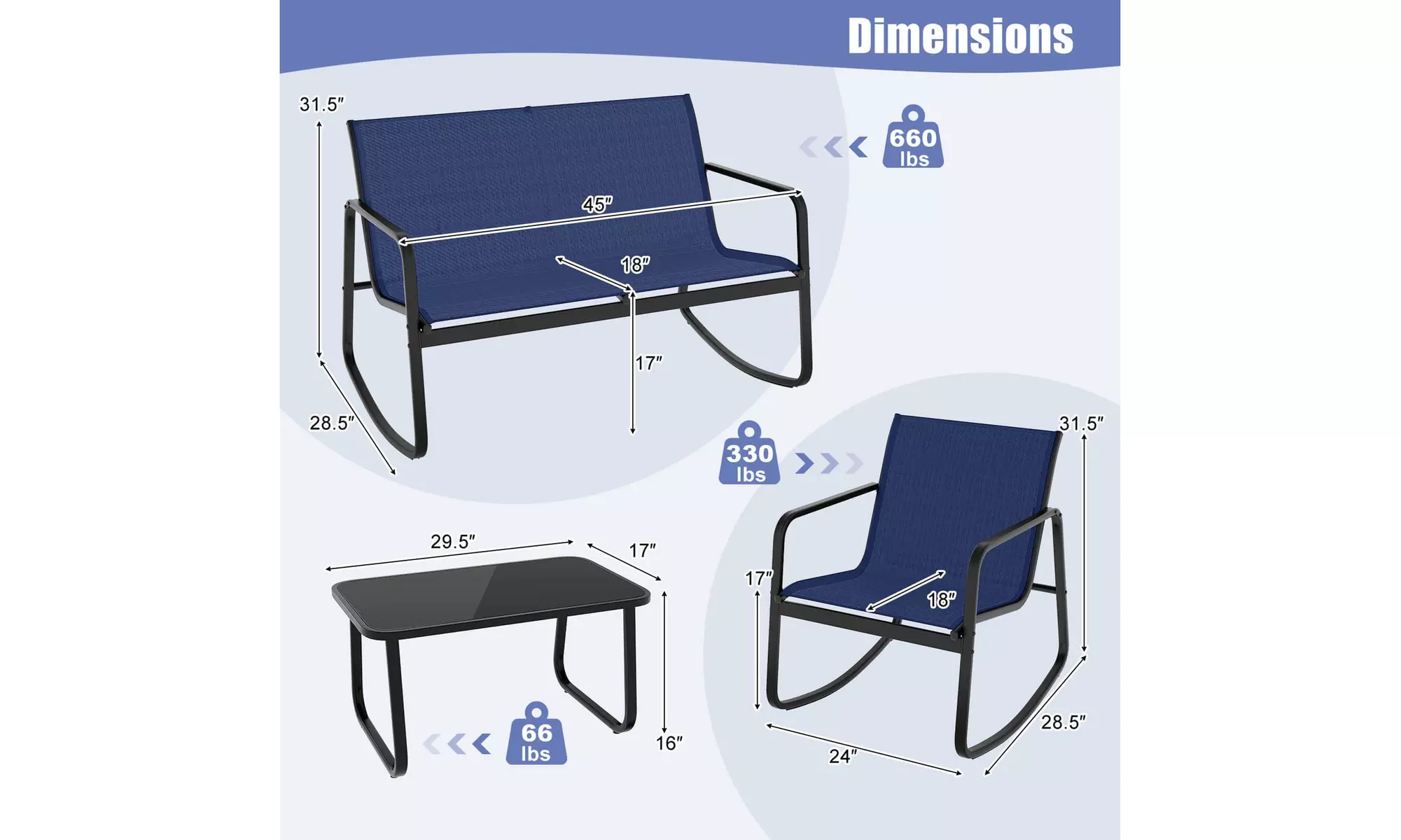 Costway 8- or 4-Piece Patio Rocking Chairs and Loveseat with Glass-Top Table