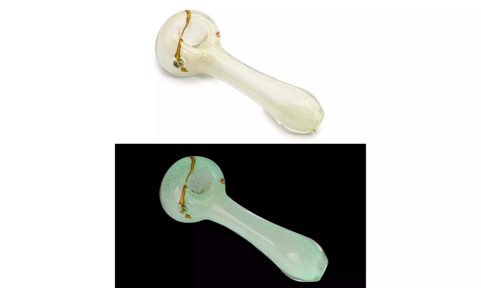 Rasta Accent Glow in the Dark Glass Hand Pipe  - Primary Image