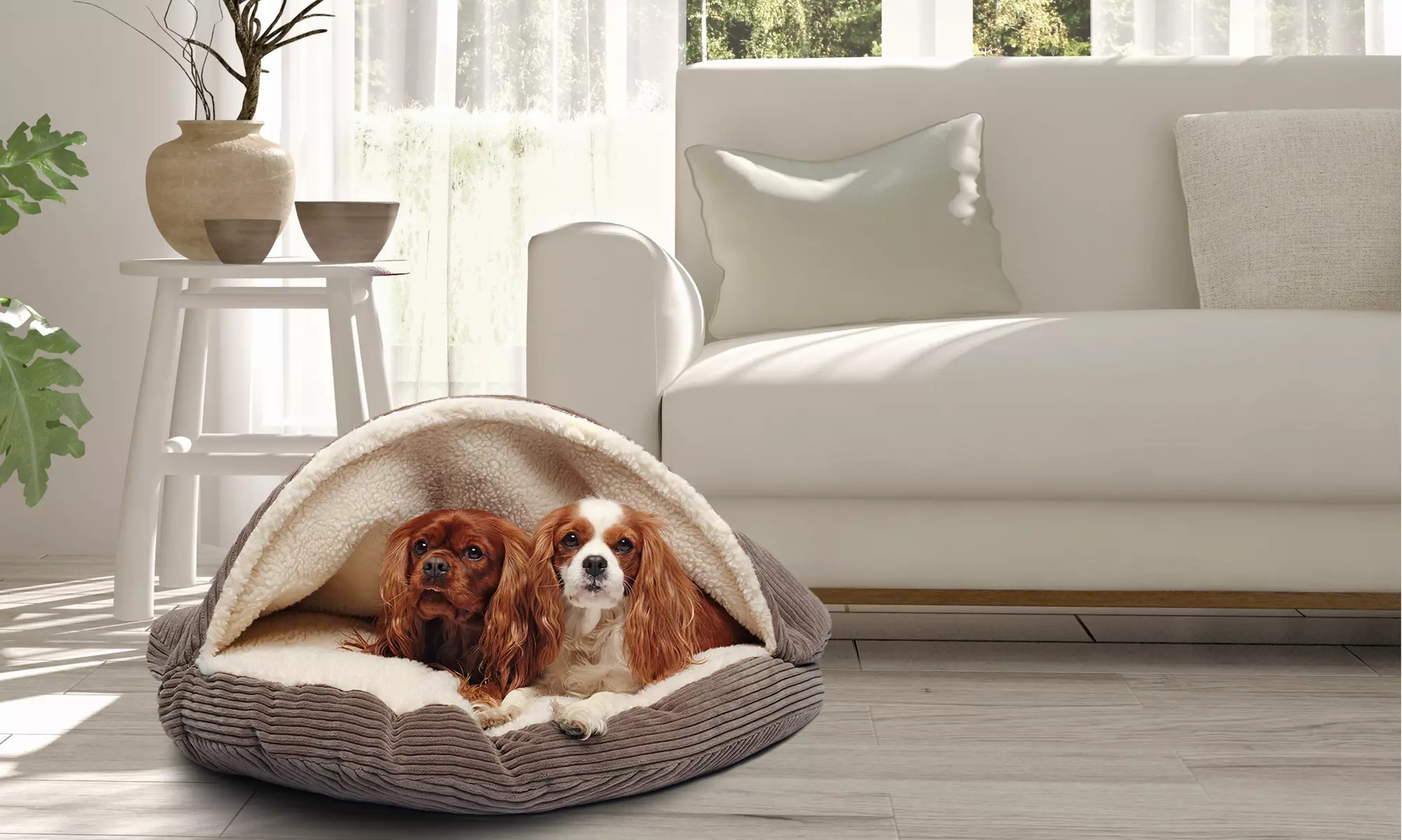 Cozy Corduroy and Sherpa Lined Pet Cave Bed - Primary Image