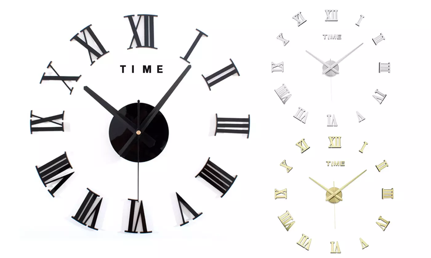 3D DIY Wall Clock Mute Mirror Surface Stickers Roman Numerals Home Wall Decor - Primary Image
