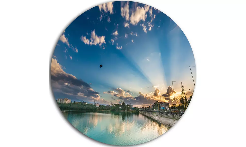 Moving Clouds Over Lake' Landscape Photo Circle Metal Wall Art - Second Medium