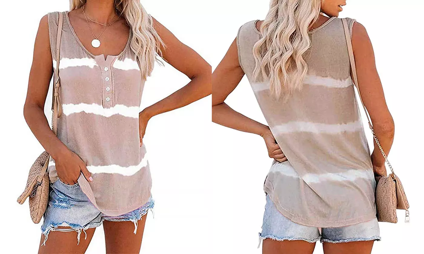 Womens Tank Tops Summer Sleeveless Tunic Tops Casual Button Down Blouse Tshirts