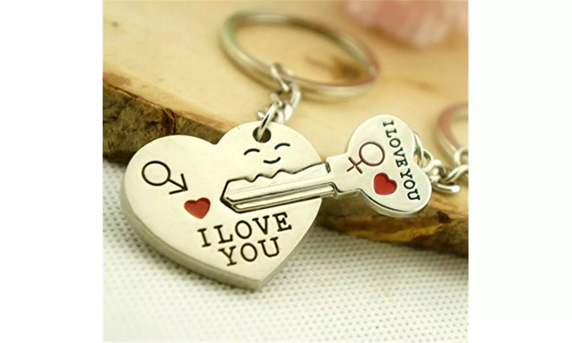 Romantic Couple Keychain Keyring  Valentine Day Lover Gift Heart Key Set - Second Medium