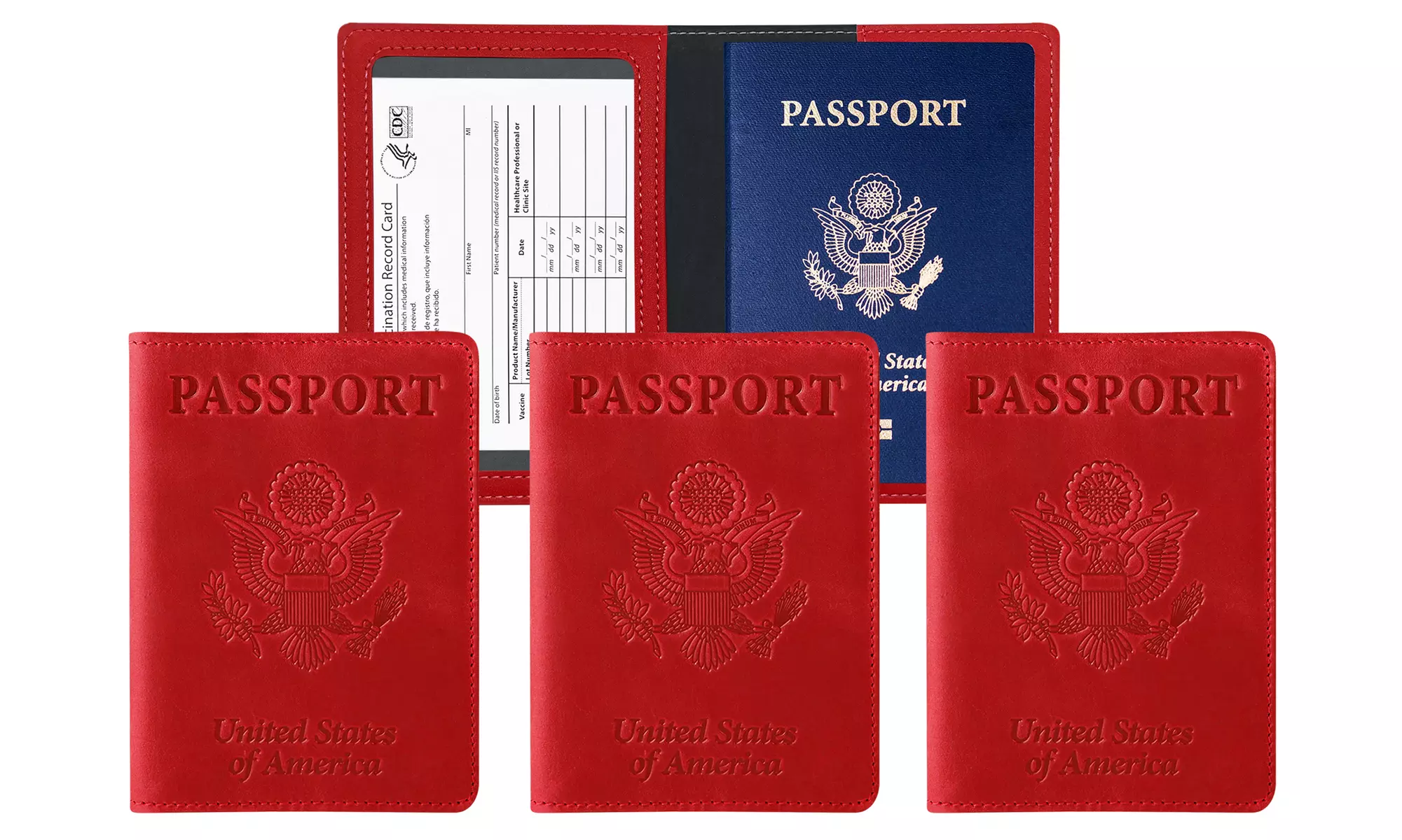 3:Pack RFID Multi-function Passport Holder with CDC Vaccination Card Slot 