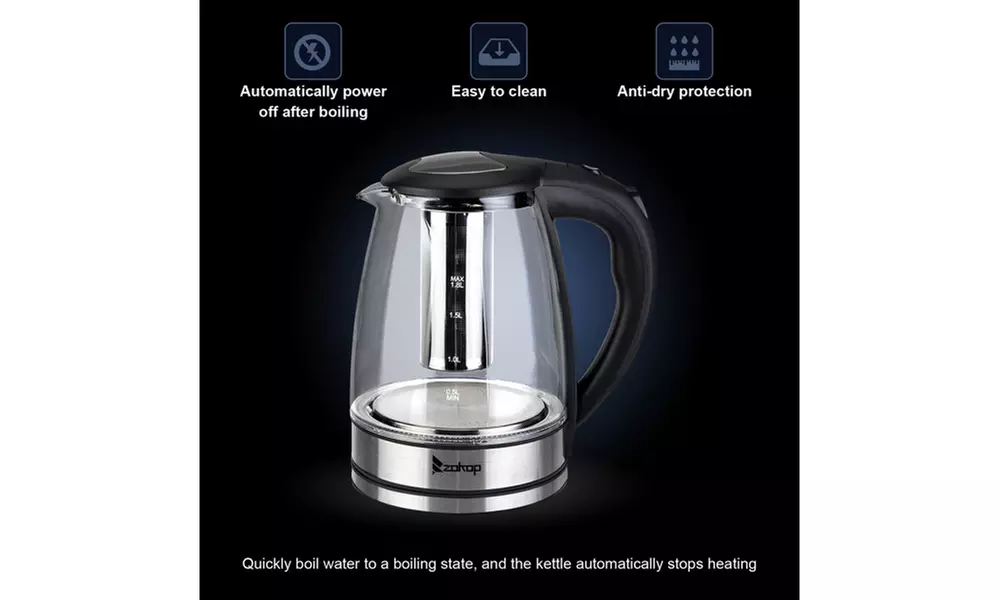 HD-1861-A 110V 1500W 1.8L Electric Glass Kettle US Plug