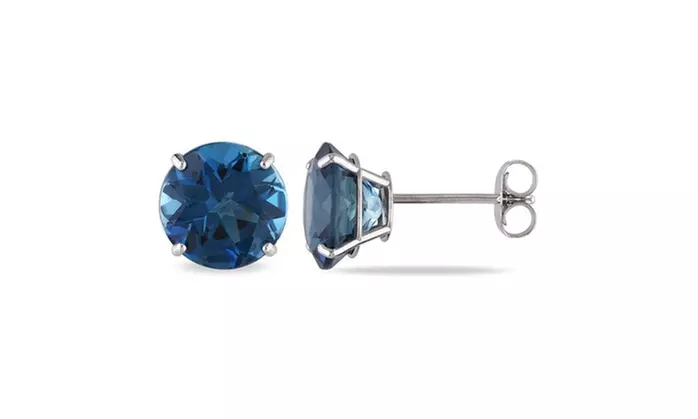 24K white Gold plated 4 Cttw Round London Blue Topaz Stud Earrings. - Primary Image