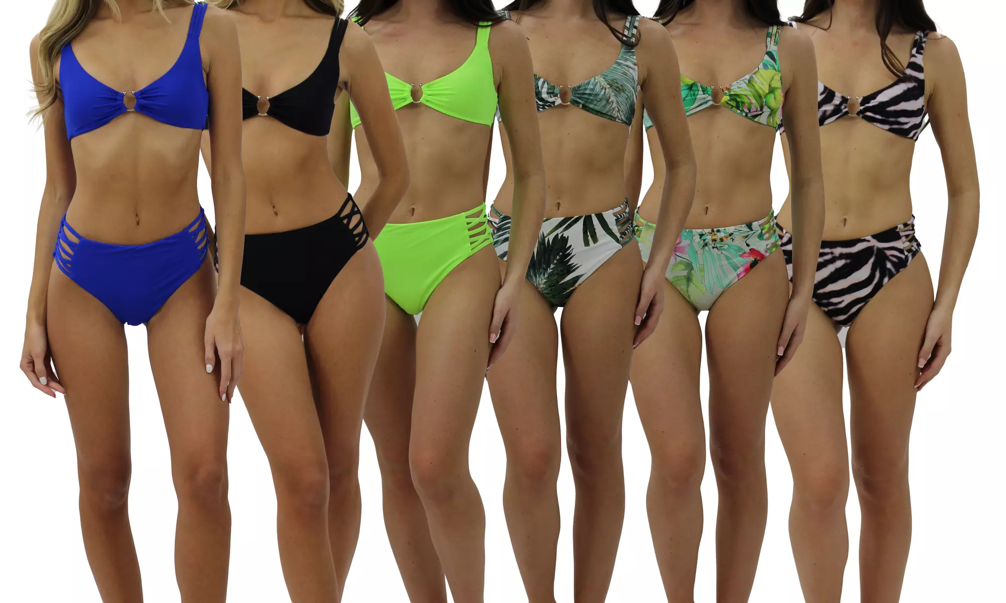 Bebe Women's Swimwear 2 Piece Bikini With Triple Strap Detail on Bottoms - Primary Image
