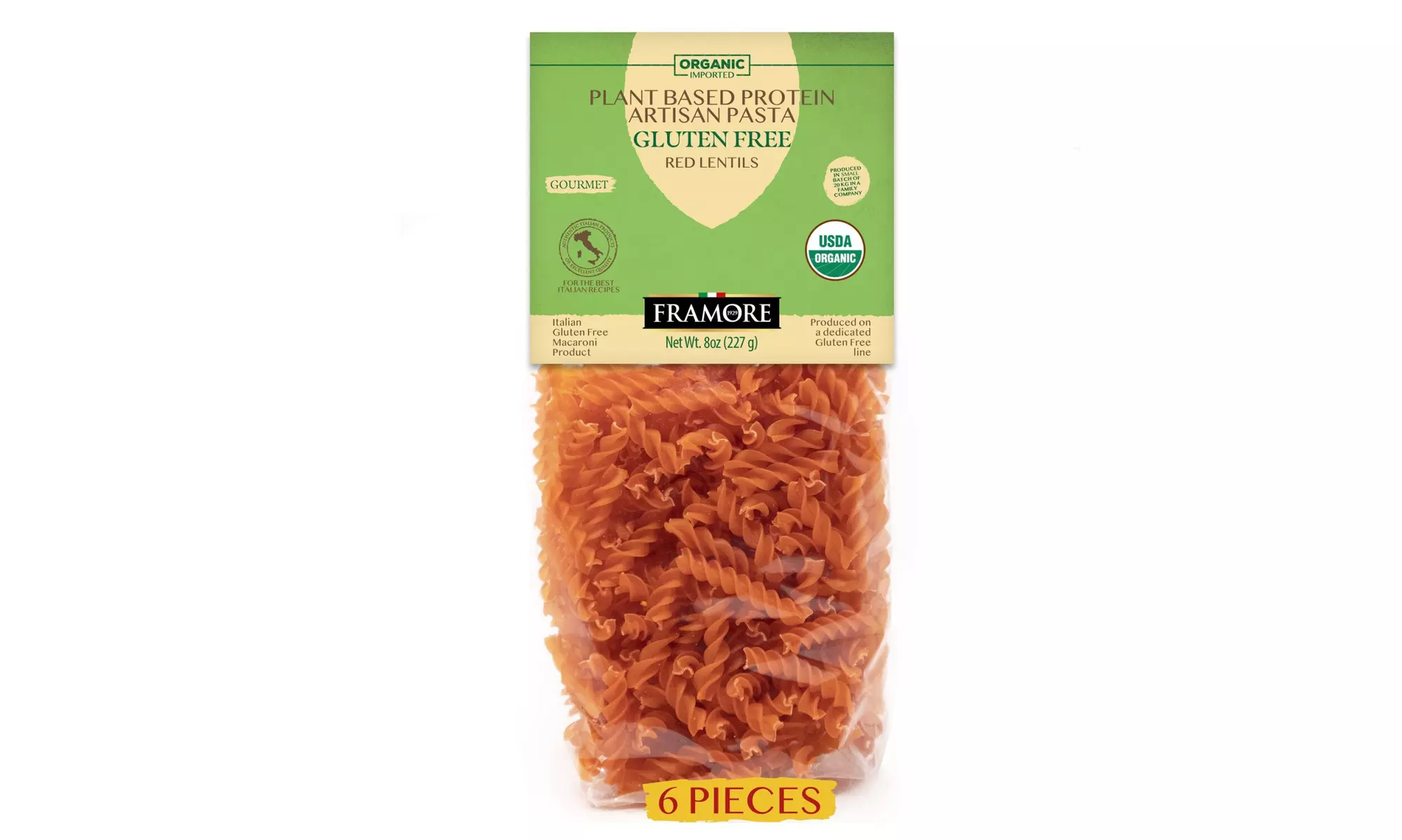 FRAMORE Fusilli Pasta Gluten Free Organic Red Lentil Imported, Authentic Italian - Second Medium