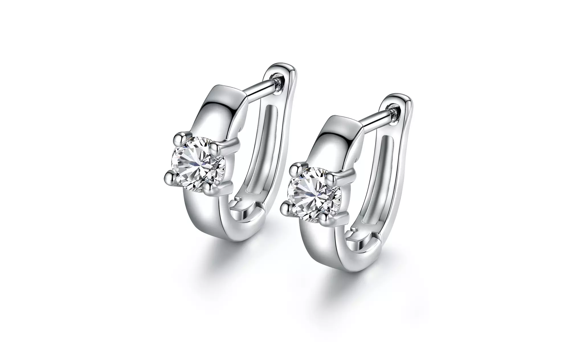 14k White Gold Plated Huggie Earring Made With Crystals From Swarovski