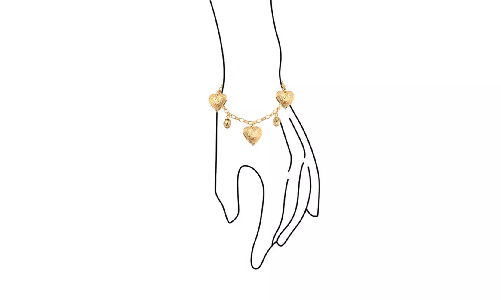 Message Love Hearts Charm Bracelet For Women Gold Plated 7.5 Inch - Second Medium