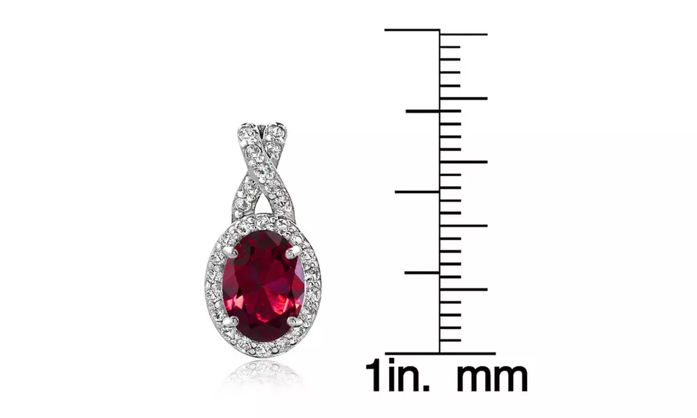 Sterling Silver 3ct TGW Created Ruby & White Topaz Oval and X Drop Earrings - Second Medium