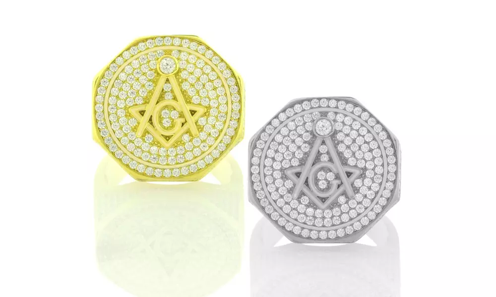 18kt Gold Plated Micro Pave Masonic Ring in Sterling Silver BY Relex - Primary Image