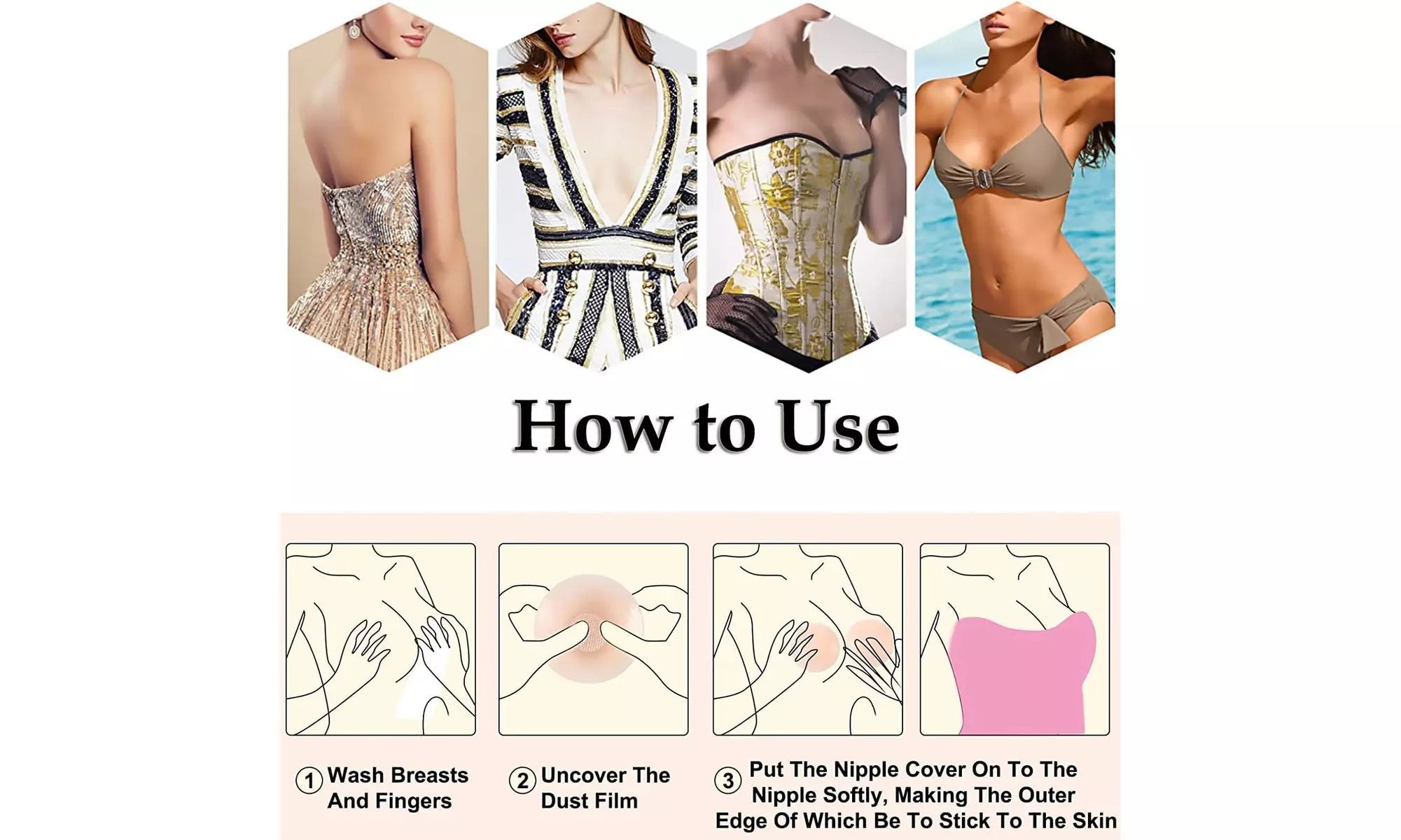 4 Pairs Nipple Covers Pasties for Women Reusable Adhesive Breast Nipple Covers