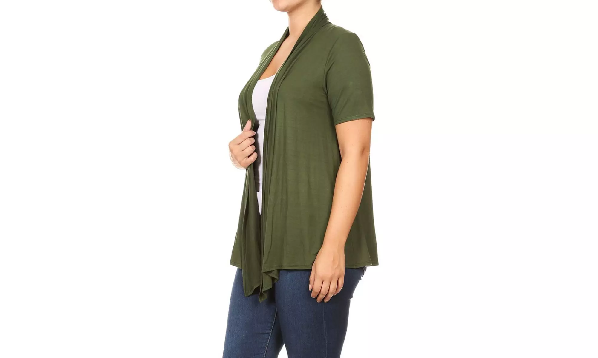 Women's Plus Size Short Sleeves Draped Open Front Solid Cardigan