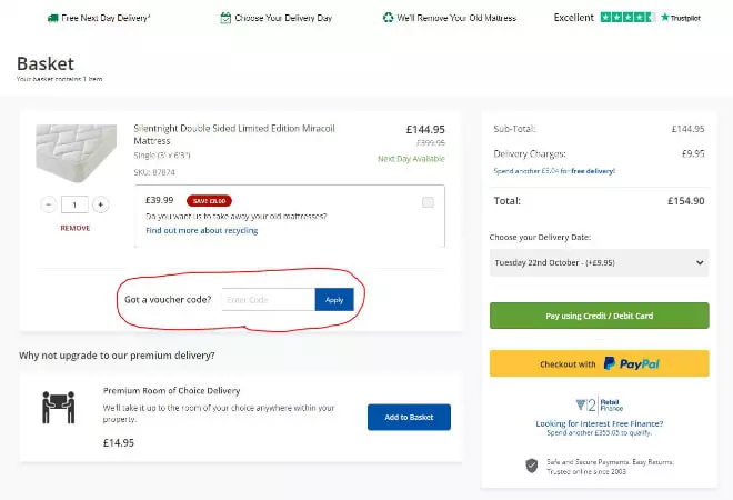 Mattress Next Day voucher code
