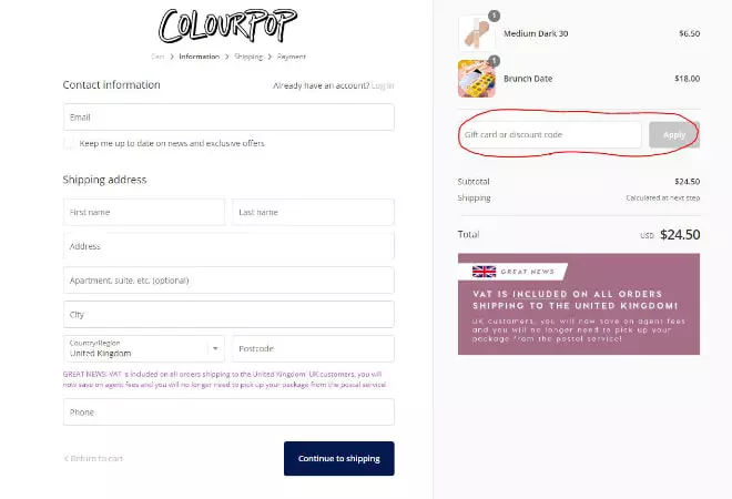 ColourPop Discount Code