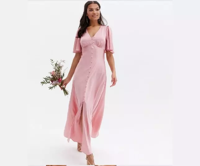 Summer wedding guest pink midi dress New Look vouchercloud