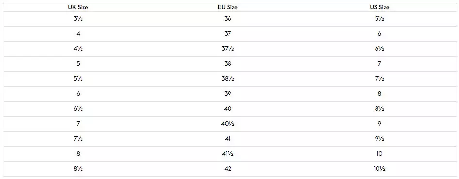 Boden shoe sizes