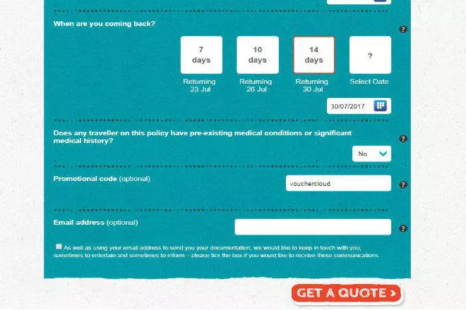 Alpha Travel Insurance voucher window