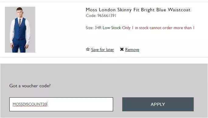 moss bros discount code