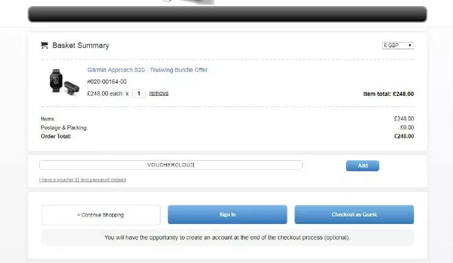 Golf Gear Direct voucher window